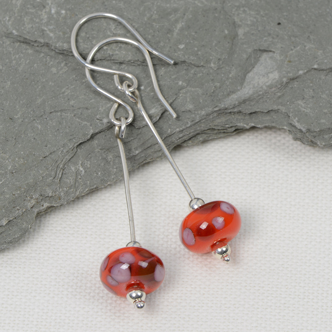 Pink, purple and orange glass bead earrings