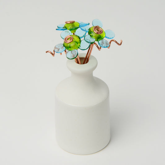 Mini ceramic bottle vase with turquoise glass 'Forever Flower' bouquet